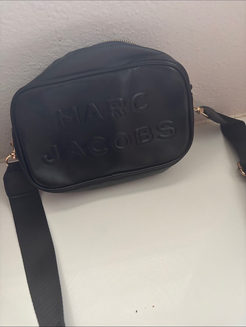 Marc Jacobs Black Embossed Leather Belt Bag with Gold Hardware